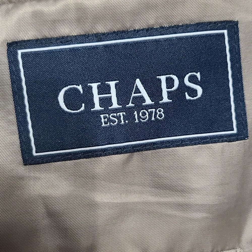 Chaps Mens Suit Coat Silk/Wool Blend‎ Tan/Black Pockets Size 46L EUC